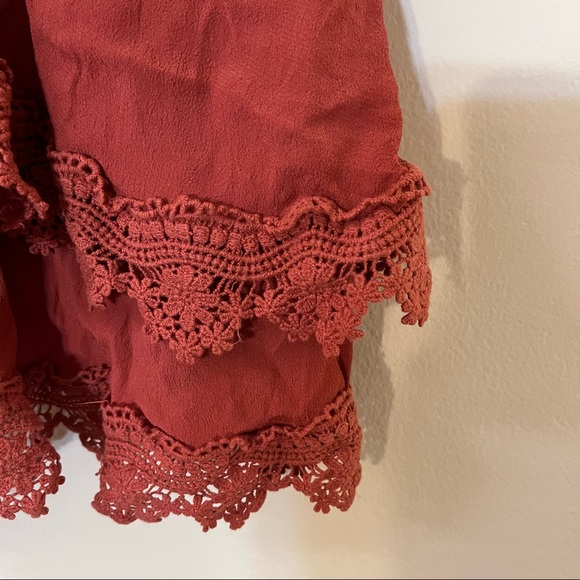 Lovers + Friends Destined Rust Red Halter Tiered Lace Ruffle Crop Top - Picture 6 of 8